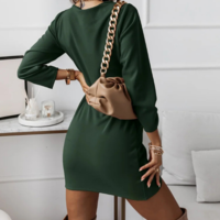 Temperament And Casual Solid Color V-Neck Long-Sleeved Fashion Dress - Thumbnail 5