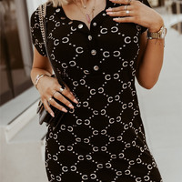 V-Neck Sexy Women'S Letter Slim Short-Sleeved Sexy Bag Hip Dress - Thumbnail 1