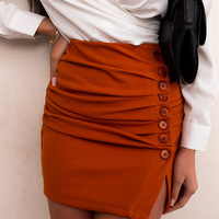 Casual Solid Color Hip Button Skirt - Thumbnail 1
