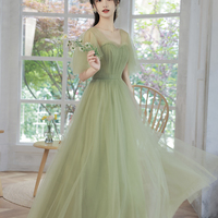 Green tulle long prom dress Simple evening dress - Thumbnail 3