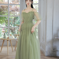 Green tulle long prom dress Simple evening dress - Thumbnail 4