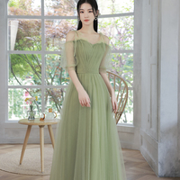 Green tulle long prom dress Simple evening dress - Thumbnail 5