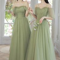 Green tulle long prom dress Simple evening dress - Thumbnail 7