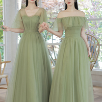 Green tulle long prom dress Simple evening dress - Thumbnail 8