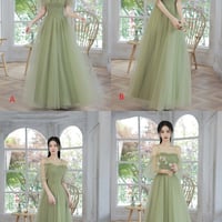 Green tulle long prom dress Simple evening dress - Thumbnail 9