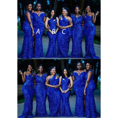 Royal Blue Bridesmaid Dresses Sequins 
