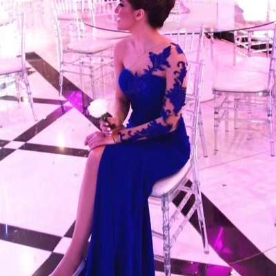 Single length prom dresses with slit side - Thumbnail 3