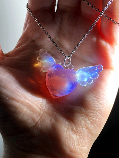 Pretty Crystal Transparent Angel Heart Wings Jewelry Power Energy Chains Necklace Pendant