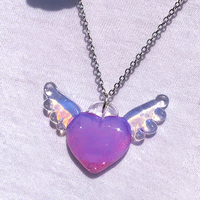 Pretty Crystal Transparent Angel Heart Wings Jewelry Power Energy Chains Necklace Pendant - Thumbnail 4
