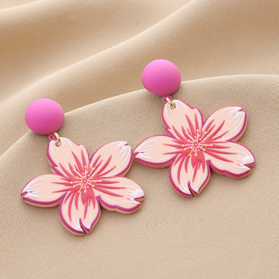 Sakura cherry blossom flowers dangle earrings