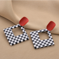 Geometric Square Checkboard Sterling Silver Dangle Earrings - Thumbnail 6