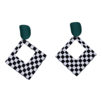 Geometric Square Checkboard Sterling Silver Dangle Earrings - Thumbnail 7
