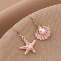 Sea Star Shell Pearl Dangle Earrings - Thumbnail 1