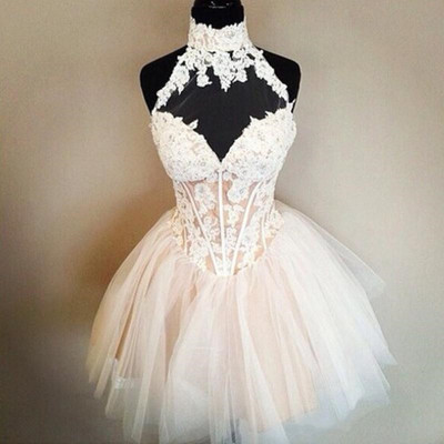 Sp2163,princess halter applique homecoming dresses,puffy tulle mini short prom dresses