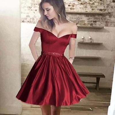 Sp2165,off the shoulder homecoming dresses,satin beaded graduation dress