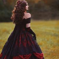 Red And Black Lace Wedding Dresses Vintage Two Layers Skirt Off The Shoulder Rhinestones Princess wedding dress vestidos de novia，411 - Thumbnail 2