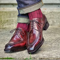 Handmade Mens Burgundy Dress Shoes, Mens Alligant Split Toe Derby Shoes - Thumbnail 1