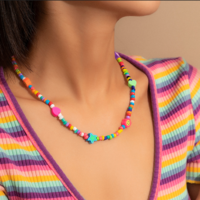 Candy Color Heart Star Smiley Face Beaded Necklace - Thumbnail 2