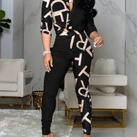 Sexy Print Long Sleeve Two-piece Set - Thumbnail 1