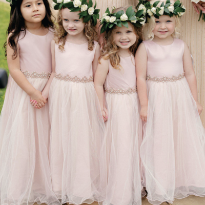Pale pink flower girl dresses waist with beading - Thumbnail 3