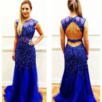 Luxury Prom Dresses Royal Blue with Rhinestones