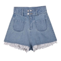 Angel Kiss French Doll Girl Summer Vintage Classic Lace Pink Ribbon White Top Blouse & Bow Denim Short Pants - Thumbnail 8