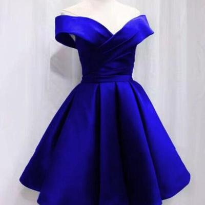 Off shoulder royal blue short prom dresses - Thumbnail 1