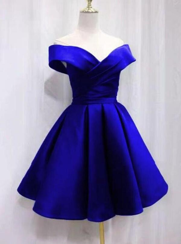Off Shoulder Royal Blue Short Prom Dresses