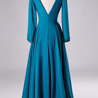 Floor Length Chiffon Formal Occasion Dresses for Wedding With Long Sleeves  - Thumbnail 1