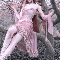 Guardian of Sakura Tress Gothic Lace Velvet Pink Suspender Dress - Thumbnail 1