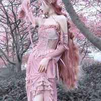 Guardian of Sakura Tress Gothic Lace Velvet Pink Suspender Dress - Thumbnail 6