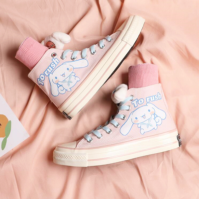 Cinnamoroll pastel pink high top canvas sneakers + socks