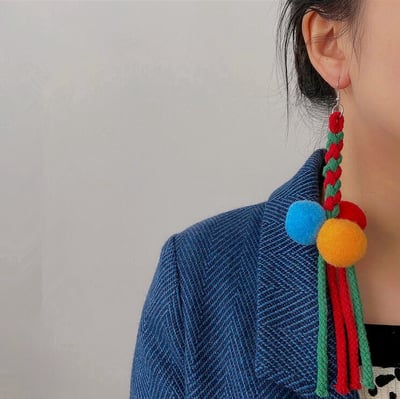 Bohemian Colorful Ball Tassel Earrings
