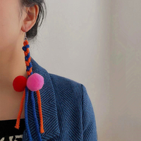 Bohemian Colorful Ball Tassel Earrings - Thumbnail 1