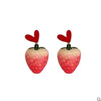 Strawberry Red Heart Dangle Earrings - Thumbnail 2