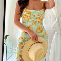 Sling Casual Slit Sleeveless Print Dress - Thumbnail 1