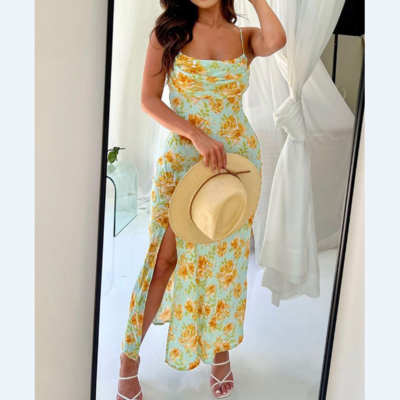 Sling casual slit sleeveless print dress