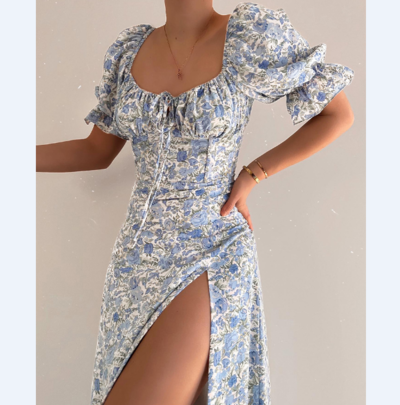 Fashion Sexy Short Sleeve Printed Slit Dress