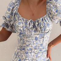 Fashion Sexy Short Sleeve Printed Slit Dress - Thumbnail 2