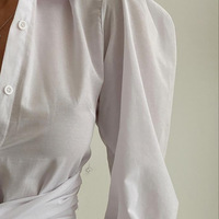 White Solid Color Long-Sleeved Shirt Top - Thumbnail 2