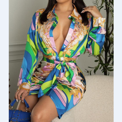 Long sleeve design print dress - Thumbnail 2