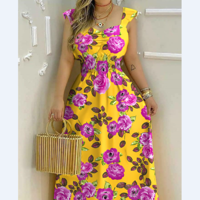 Women Yellow Print Sleeveless Dress
