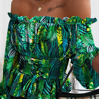 Sexy Print Off-Shoulder Long-Sleeve Top - Thumbnail 2