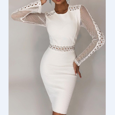 Lace skinny long sleeves white dress