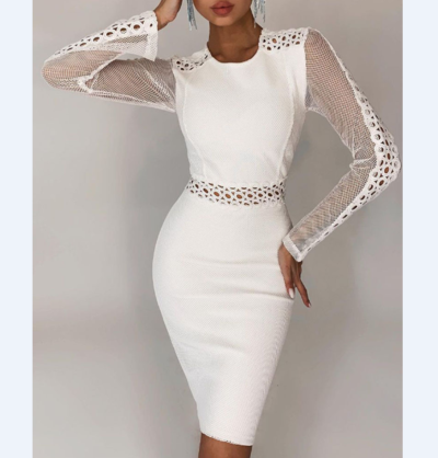 Lace Skinny Long Sleeves White Dress