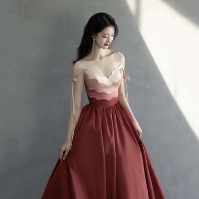 Uniquely designed satin long prom dress a line evening gown - Thumbnail 2
