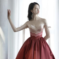 Uniquely designed satin long prom dress A line evening gown - Thumbnail 1