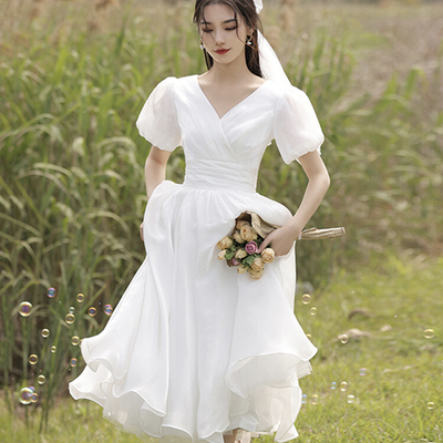 Wihte v neck tulle short prom dress homecoming dress - Thumbnail 2