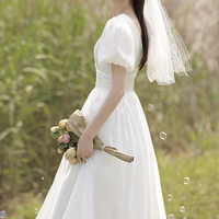 Wihte v neck tulle short prom dress homecoming dress - Thumbnail 2