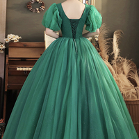 Green v neck tulle long prom dress A line evening dress - Thumbnail 2